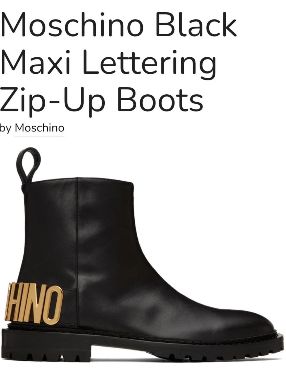 Moschino Black Leather Ankle Boots with Gold Logo Heel